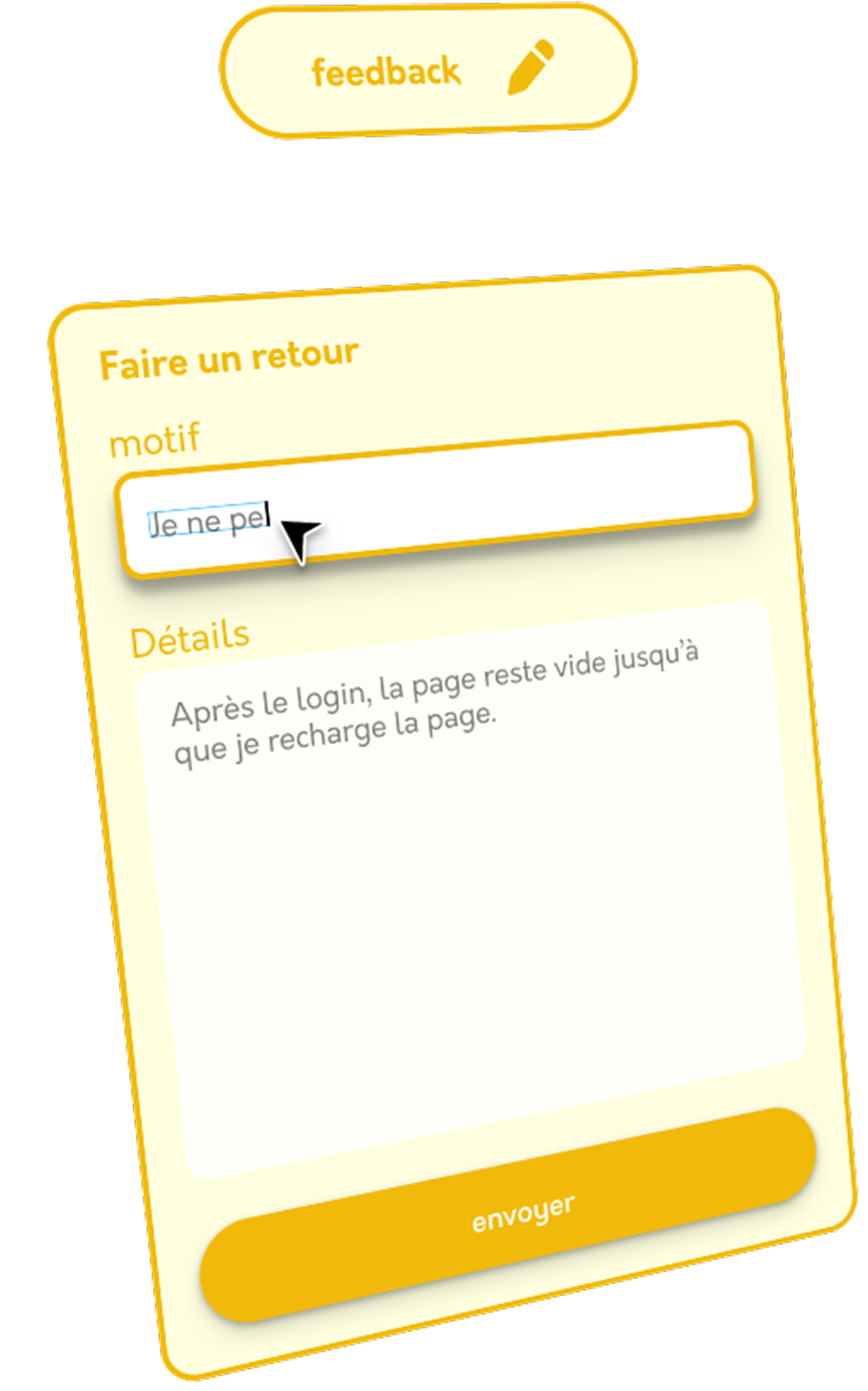 Aperçu du formulaire de feedback Early Adopter